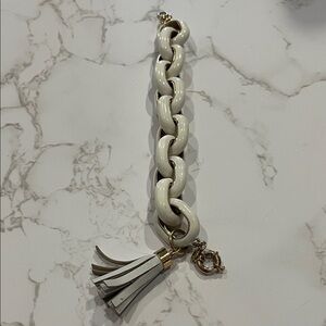J. Crew Cream and Gold Chain Bracelet with Tassel